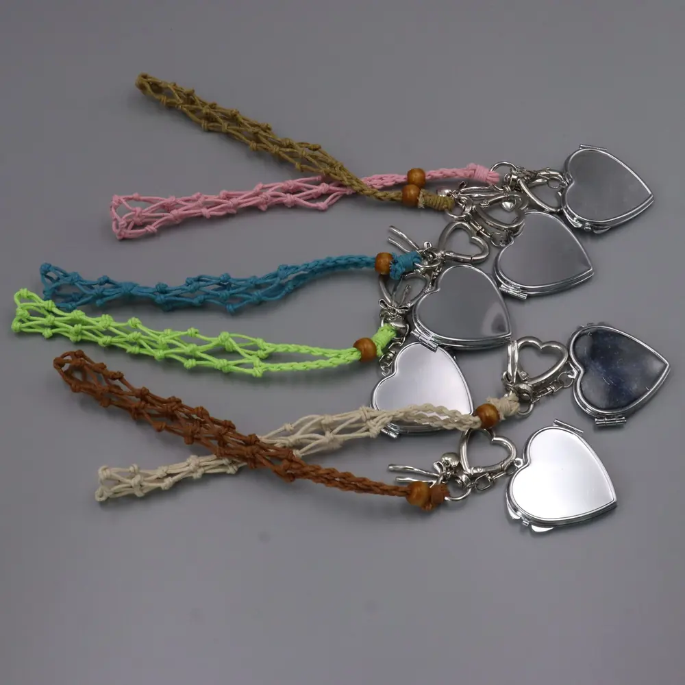 Paracord Wrapped Lip Balm Holder Heart Compact Mirror Multi-color Keychain