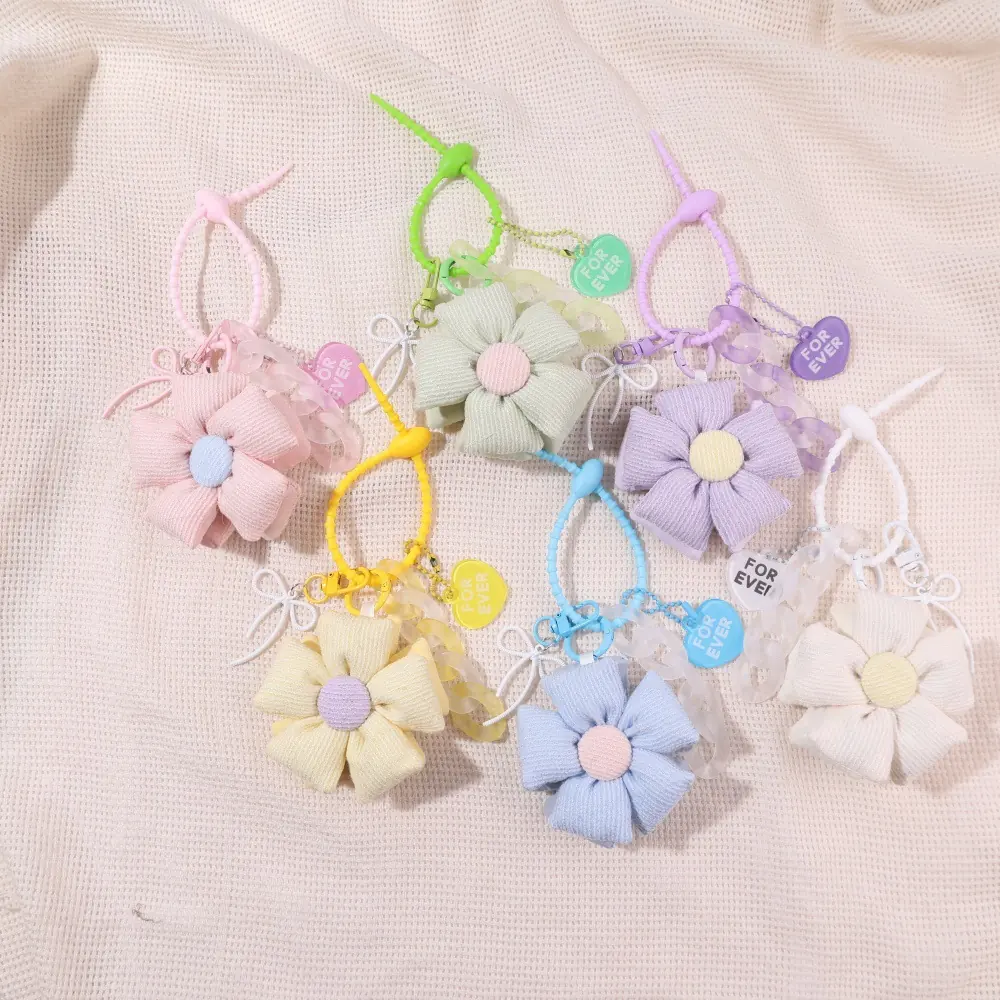 Fabric Flower Colorful Soft Plush Bag Charms Heart Tag Backpack Phone Charm