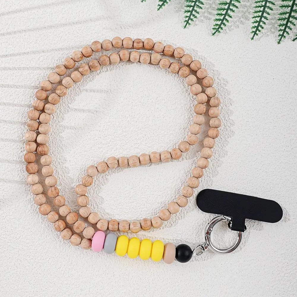Colored Silicone Wood Beaded Necklace Work Card Lace Necklace Phone Charm
