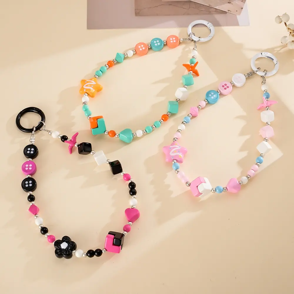 Fresh Handmade Beaded Decorative Bag Alloy Two-color Square Phone Charm
