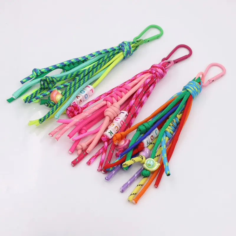 Bohemian Colorful Paracord Handmade Knot Braided Beaded Tassel Keychain