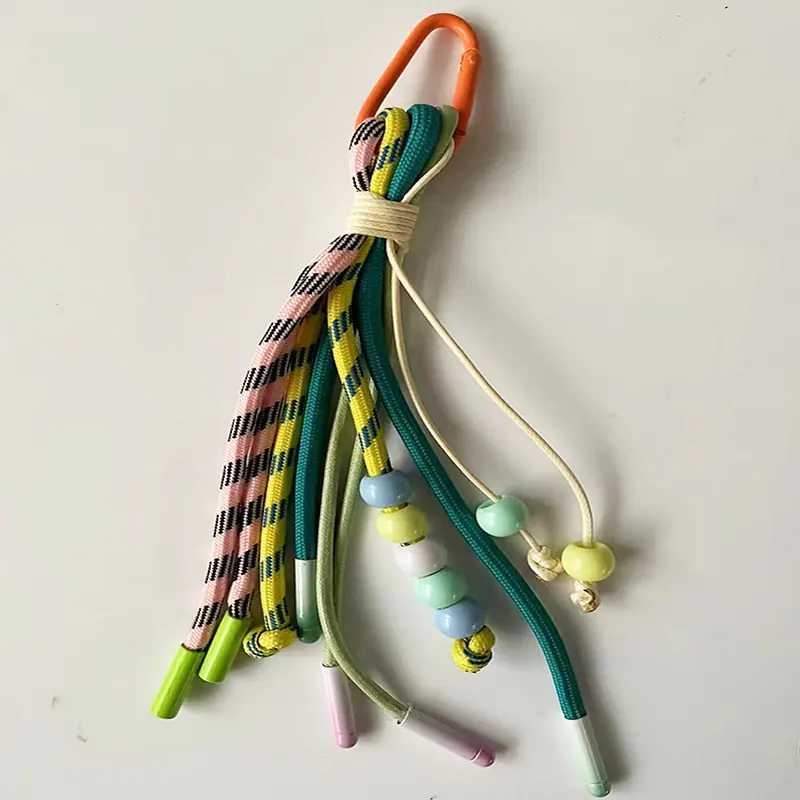 Bohemian Colorful Paracord Handmade Knot Braided Beaded Tassel Keychain