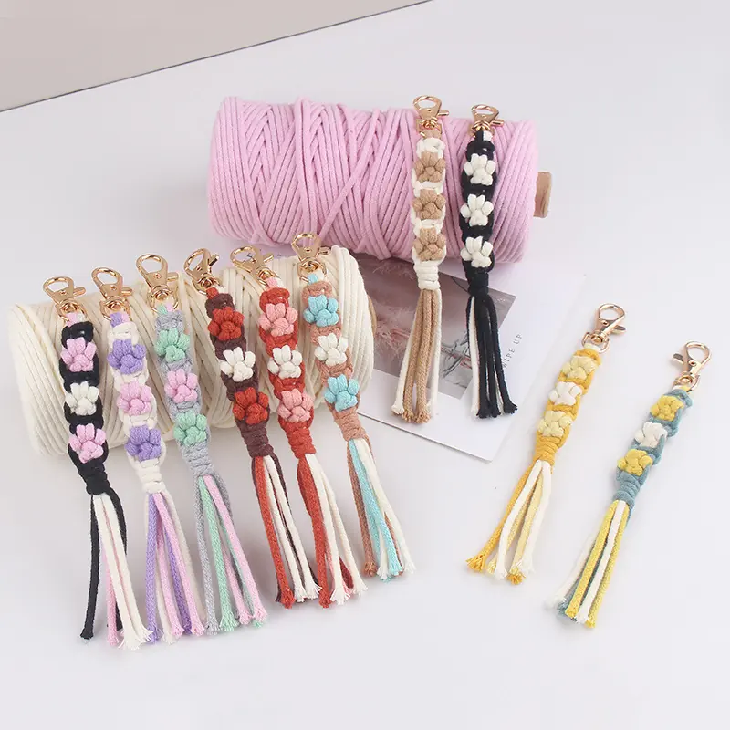 Colorful Boho Pet Flower Handmade Woven Tassel Pet Tag Dog Wristlet Keychain